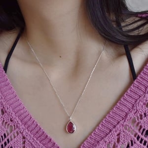 Image of Natural Thai Ruby pear cut silver necklace