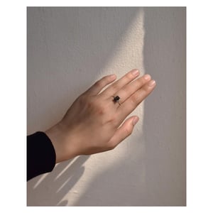 Image of Black Rutilated Quartz (Tourmalined Quartz) rectangular cut 4 claws silver ring