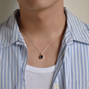 Image of Vietnam Dark Blue Sapphire pear cut silver necklace