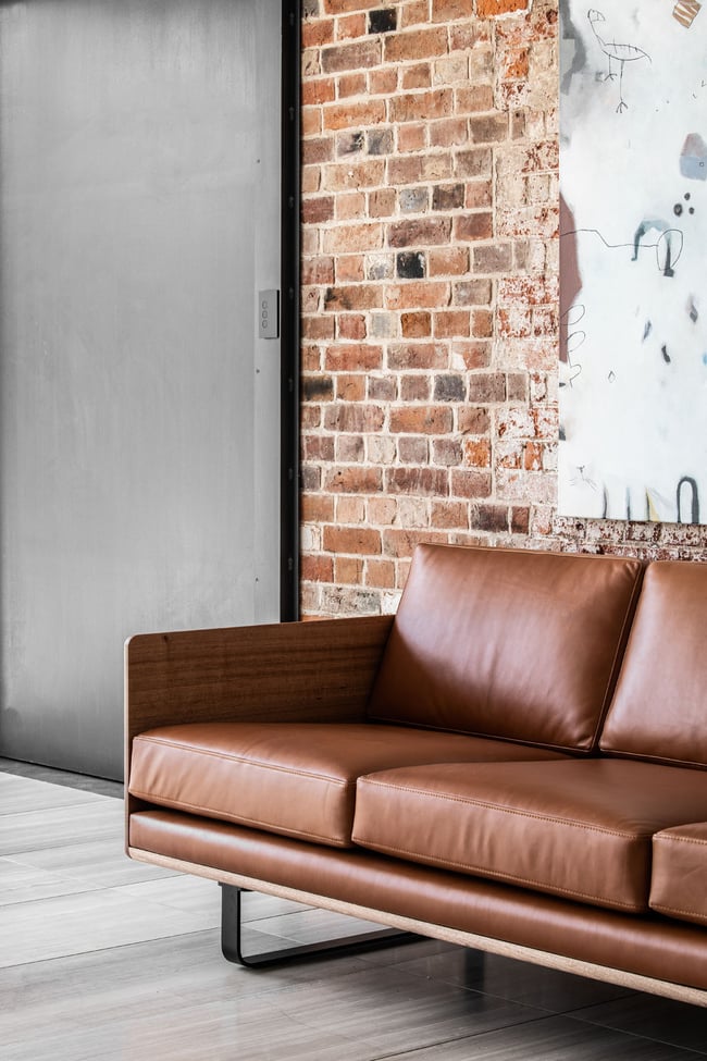 CLOVER COUCH IN TASMANIAN OAK WITH TOBACCO LEATHER