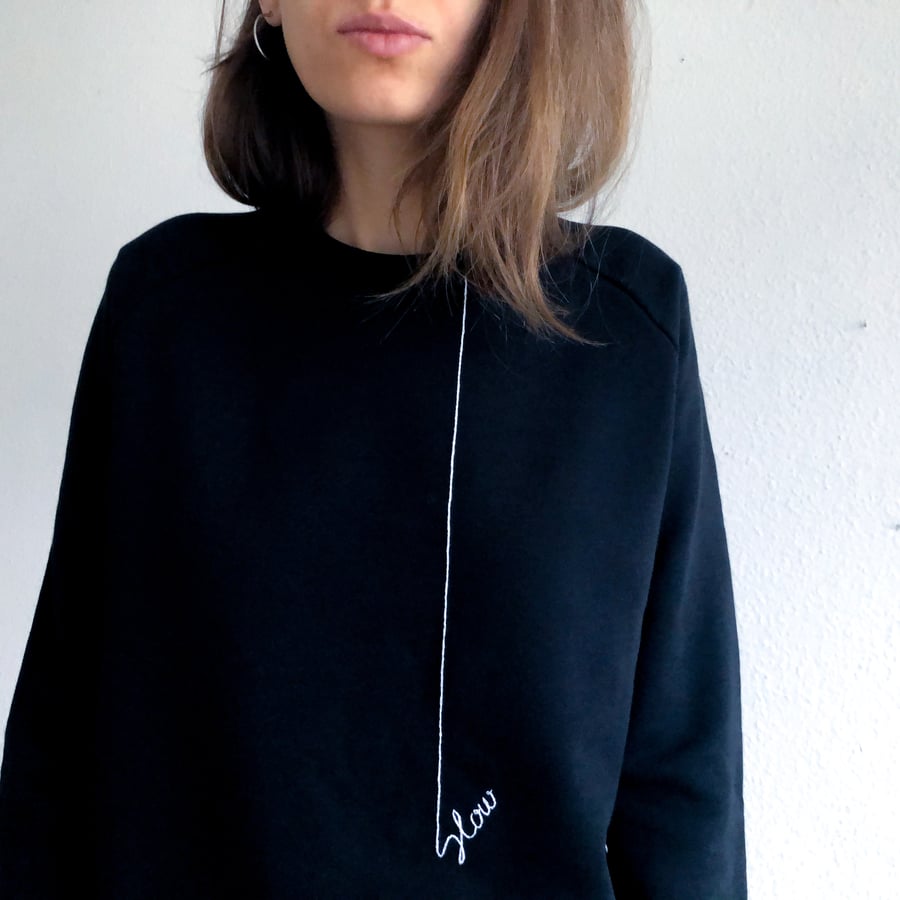 Image of SLOW - hand embroidered organic cotton sweatshirt, available in ALL sizes