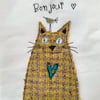 Love Cats -Bonjour with bird  original artwork