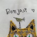 Love Cats -Bonjour with bird  original artwork