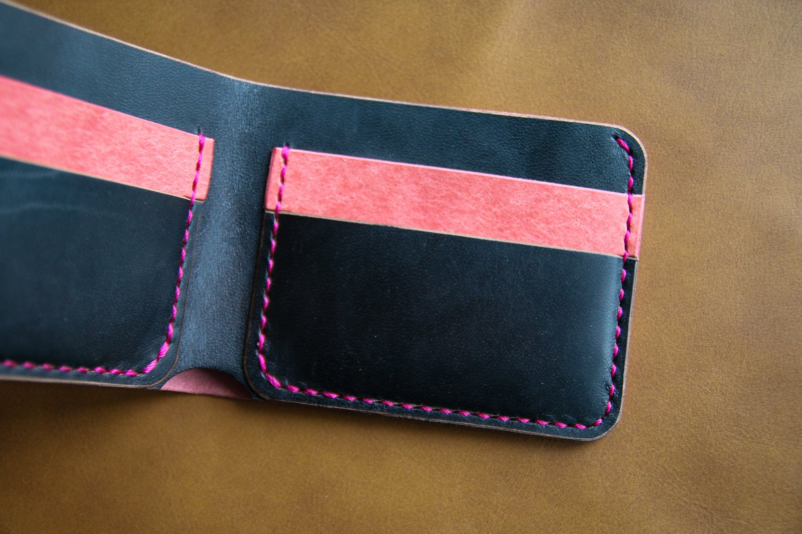Hides and Stitches — Traditional Bifold in Pink Pueblo and Black