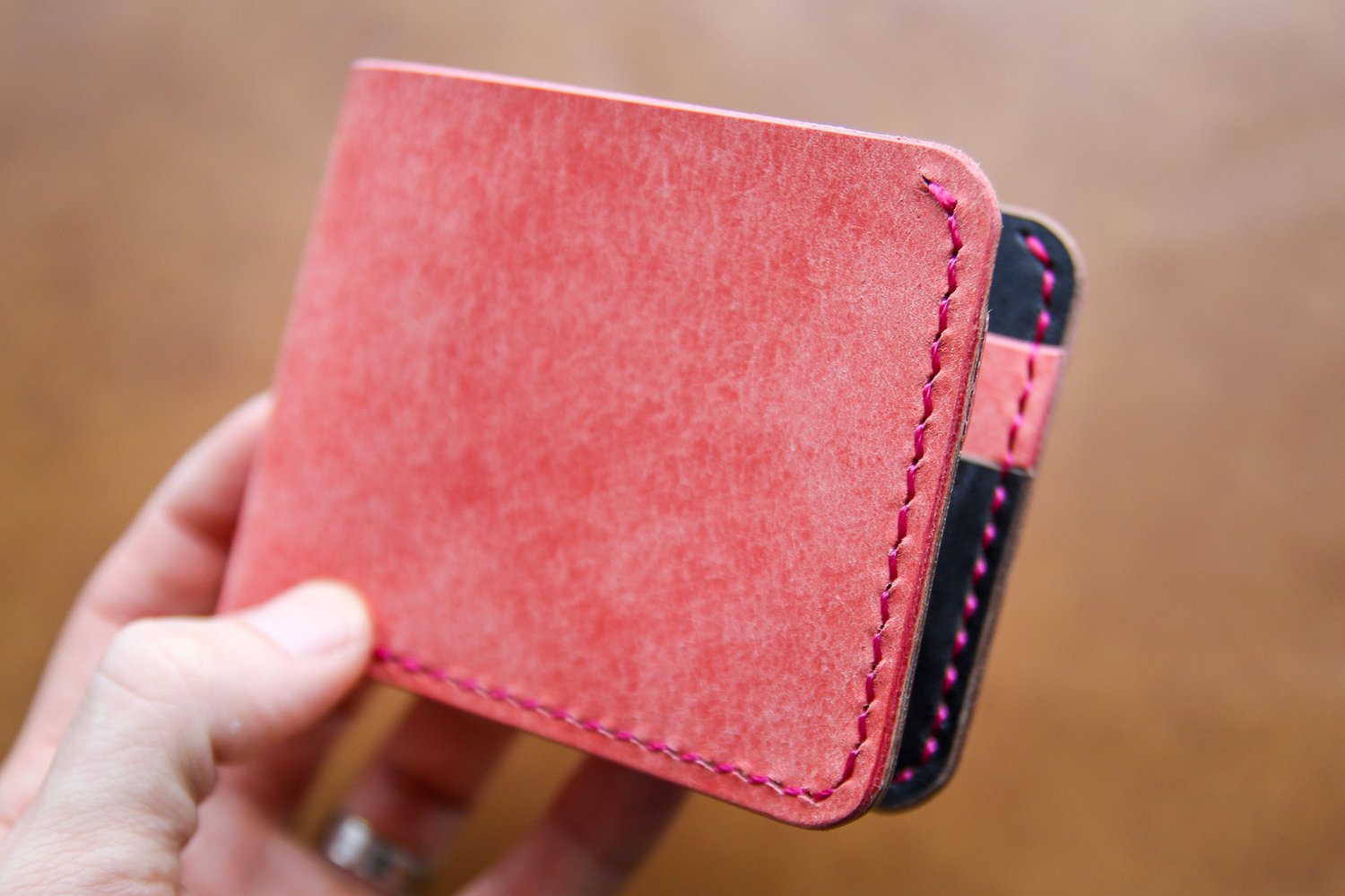 Image of Traditional Bifold in Pink Pueblo and Black Chromexcel