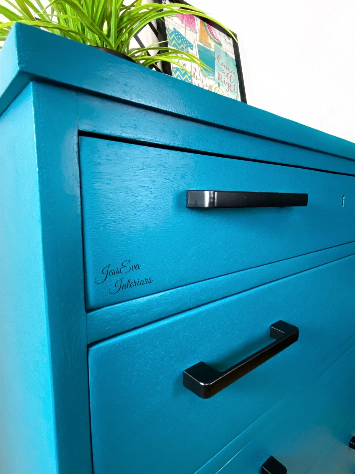 Retro Mid Century Modern Danish Made Large CHEST OF DRAWERS / TALLBOY painted in teal blue
