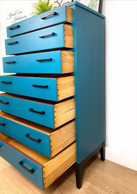Image 4 of Retro Mid Century Modern Danish Made Large CHEST OF DRAWERS / TALLBOY painted in teal blue