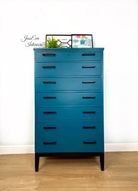 Image 1 of Retro Mid Century Modern Danish Made Large CHEST OF DRAWERS / TALLBOY painted in teal blue