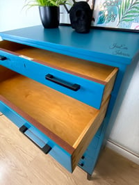 Image 5 of Retro Mid Century Modern Danish Made Large CHEST OF DRAWERS / TALLBOY painted in teal blue