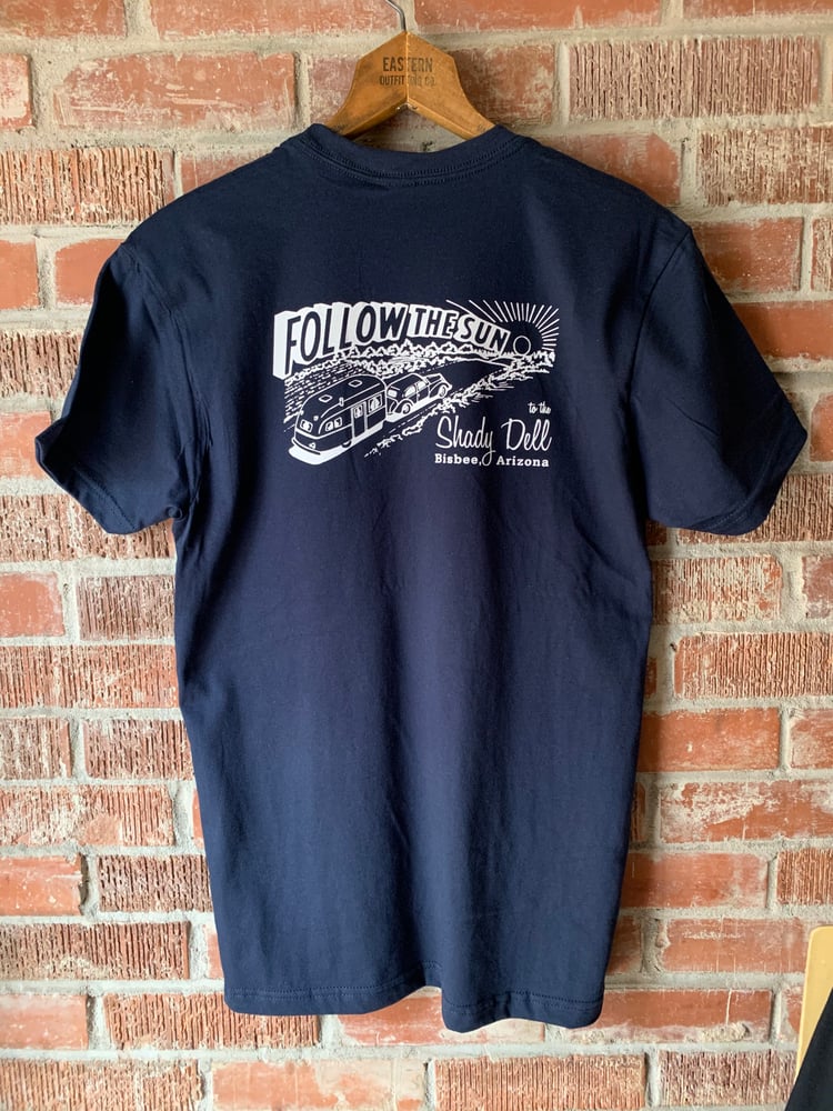 Image of Navy Pocket Tee with Logo on Back
