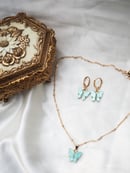 Image 5 of Blue + Gold Butterly Earrings & Necklace