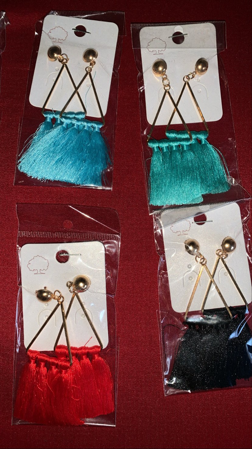 Image of Triangle tassel earrings 