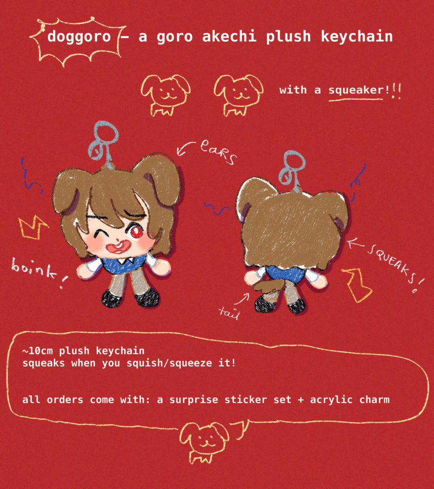 Image of 🐶 PREORDER : DOGGORO / Goro Akechi Plush Keychain