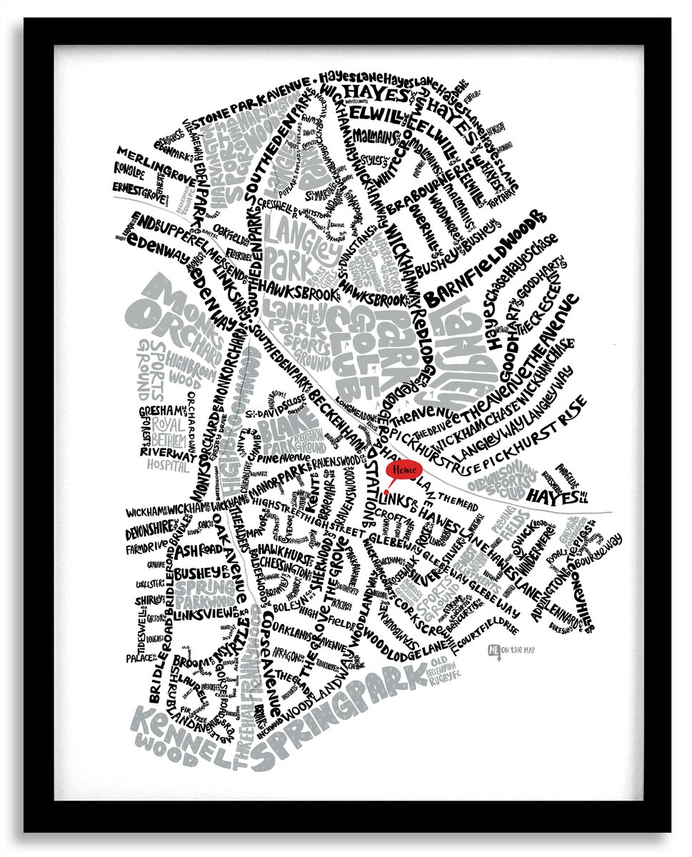 Park Langley BR3 & West Wickham BR4 SE London Typographic Map Me On