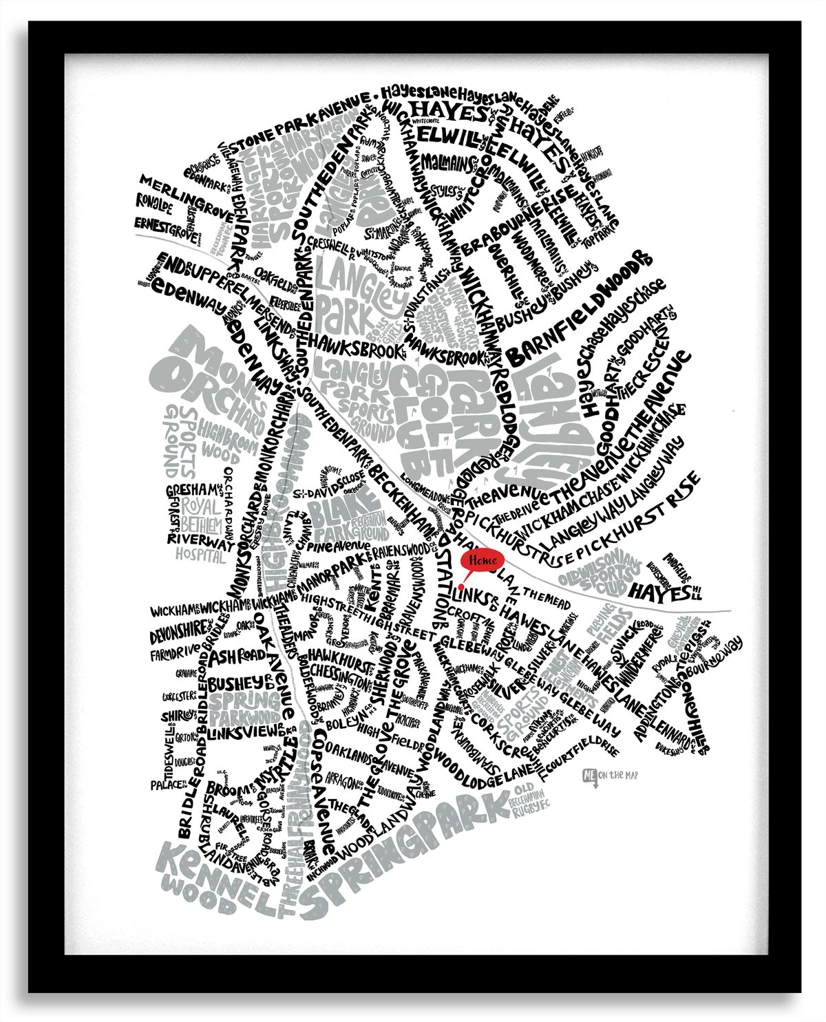 Image of Park Langley BR3 & West Wickham BR4 – SE London Typographic Map
