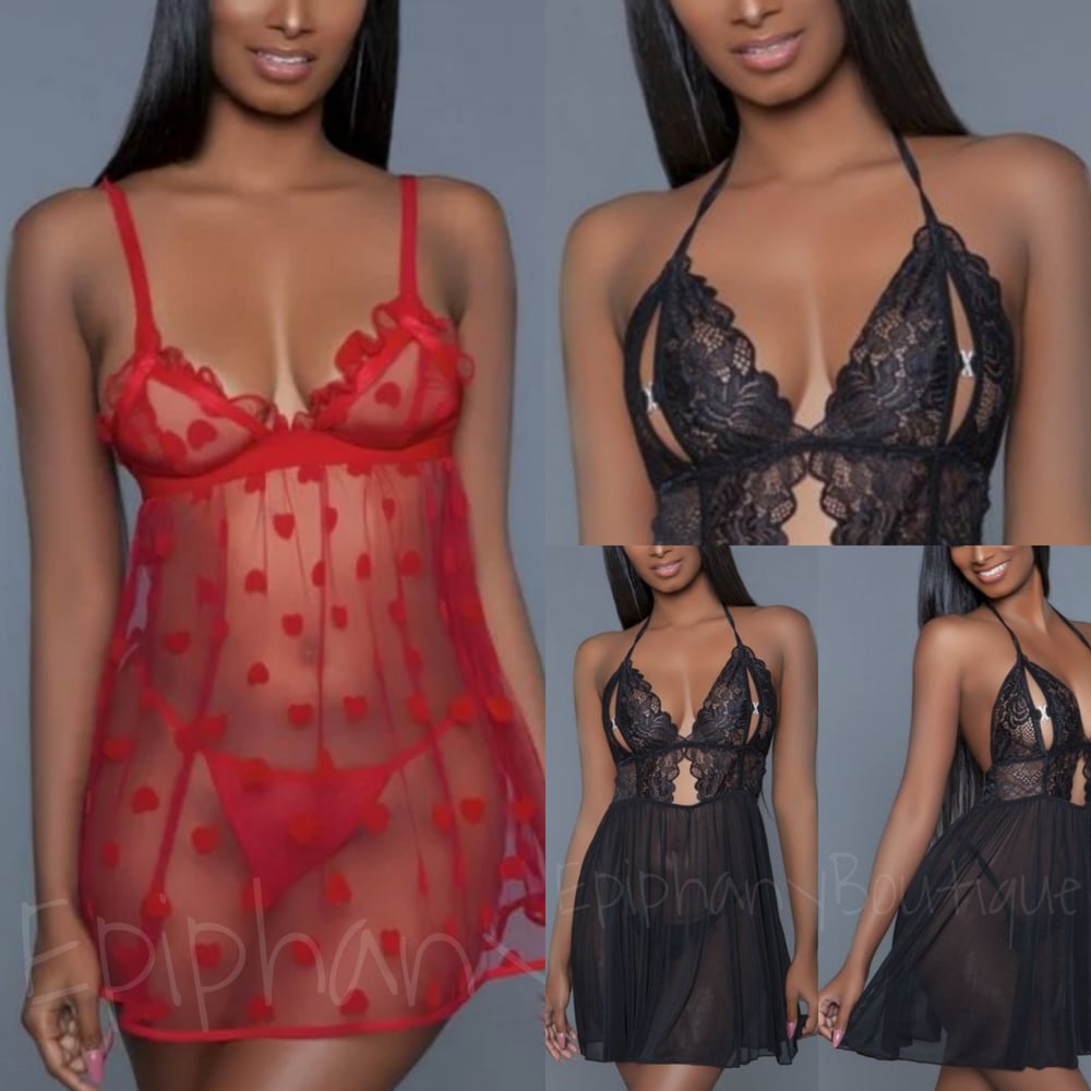 Image of The Vicky Teddi-(Red Heart & Black Lace)**Reg & Plus/Curvy**