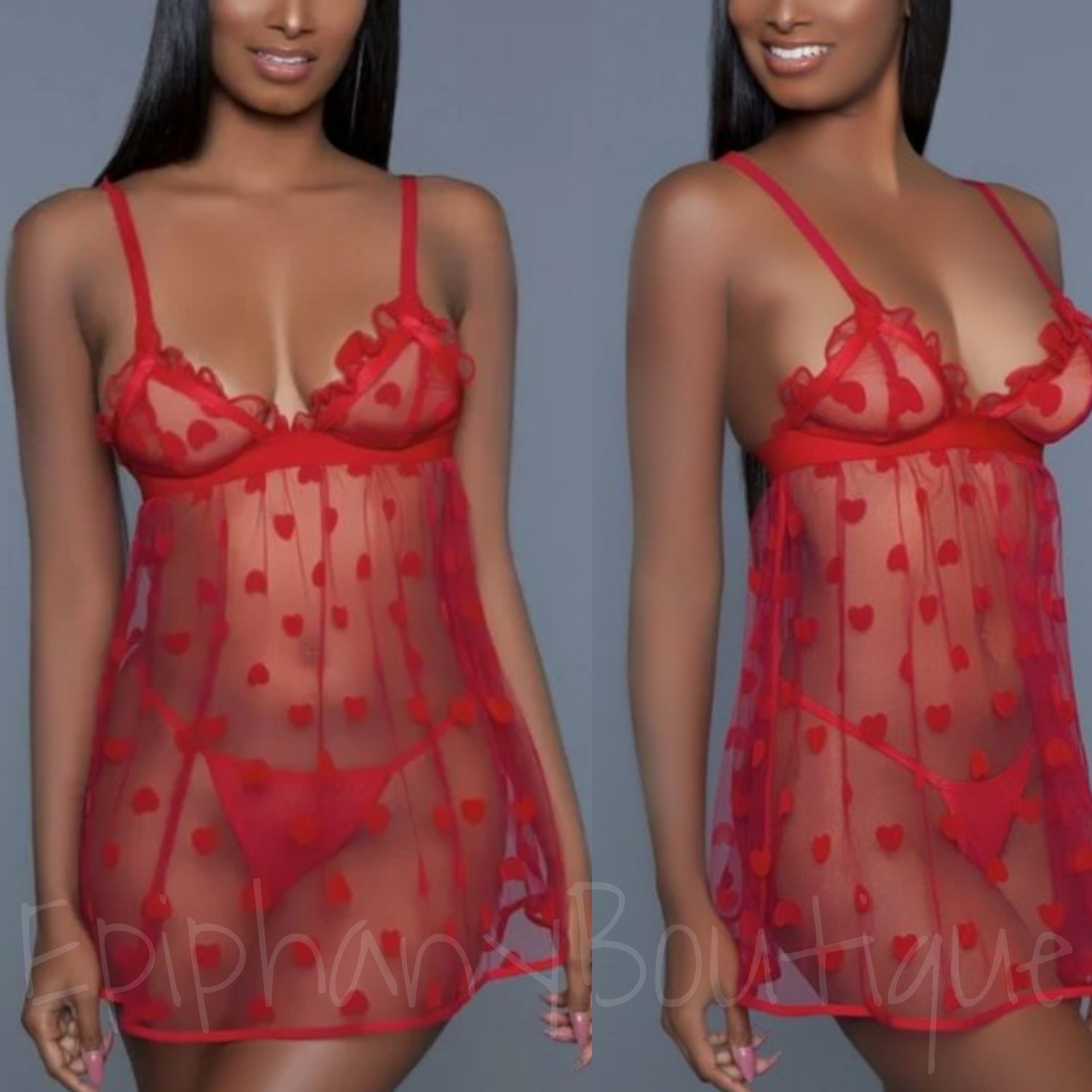 Image of The Vicky Teddi-(Red Heart & Black Lace)**Reg & Plus/Curvy**