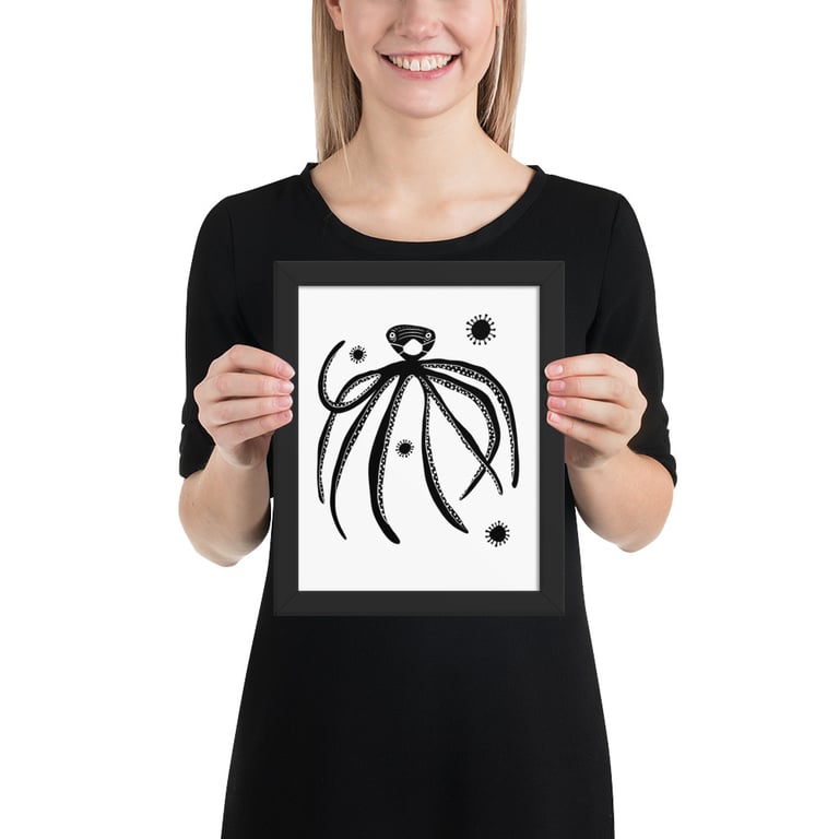 Covid Avoiding Octopus - Framed poster Image 2