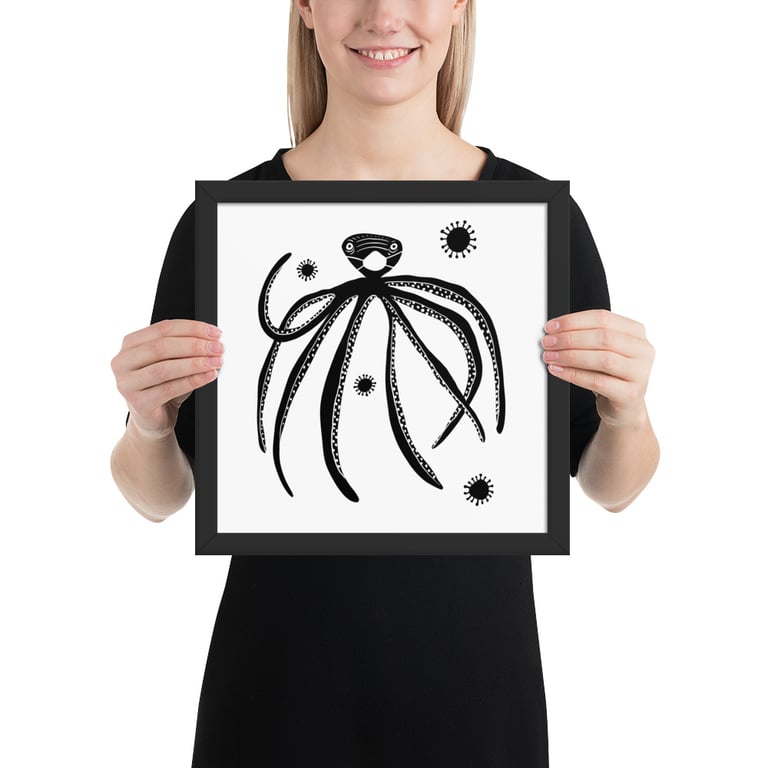 Covid Avoiding Octopus - Framed poster Image 4