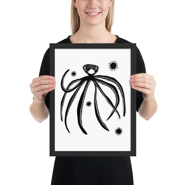 Covid Avoiding Octopus - Framed poster