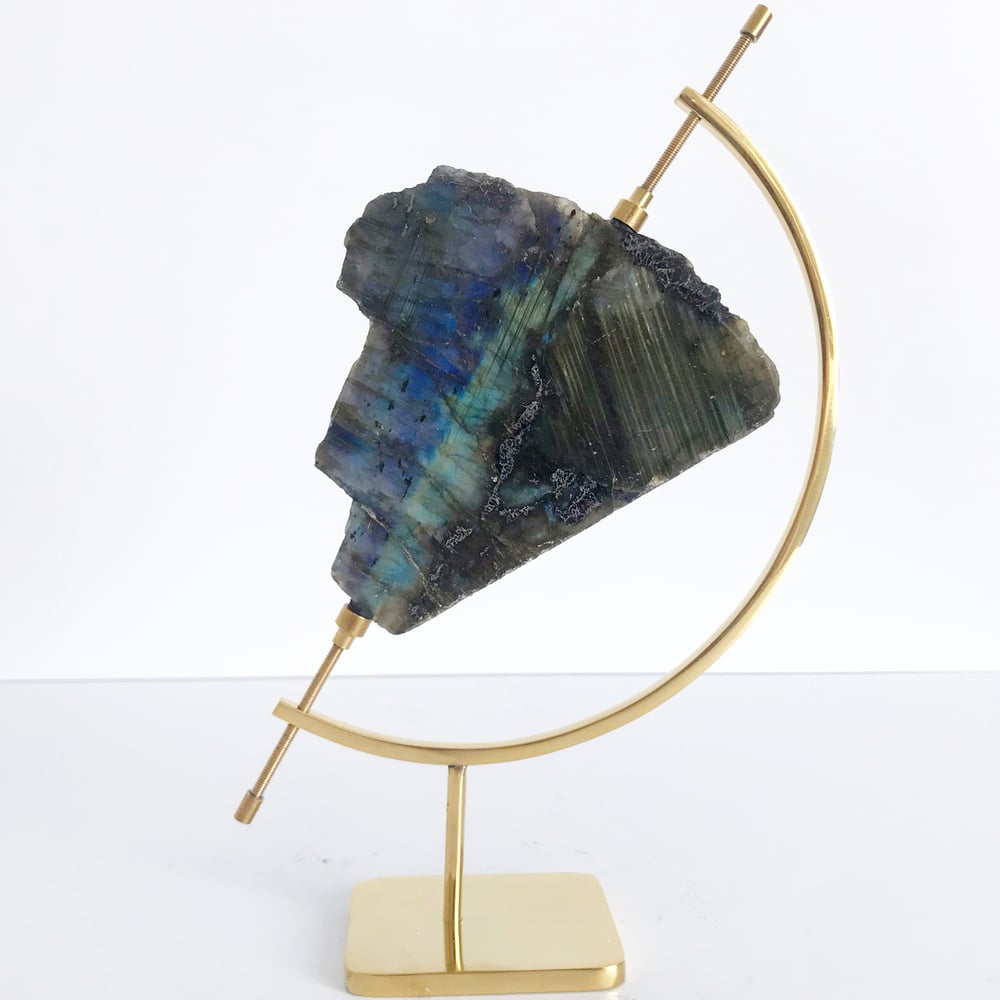 Image of Labradorite no.65 + Brass Arc Stand