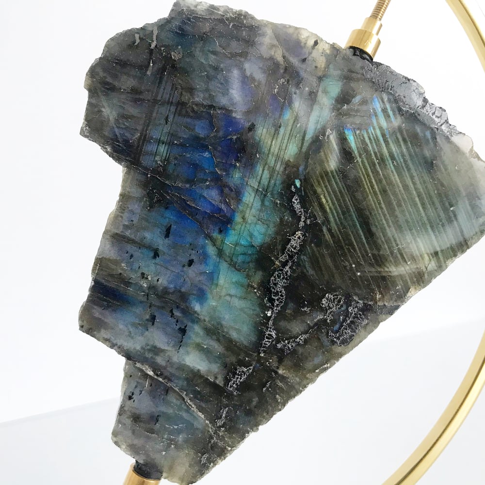 Image of Labradorite no.65 + Brass Arc Stand