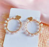 Circle Earrings with white pearls and a mini heart