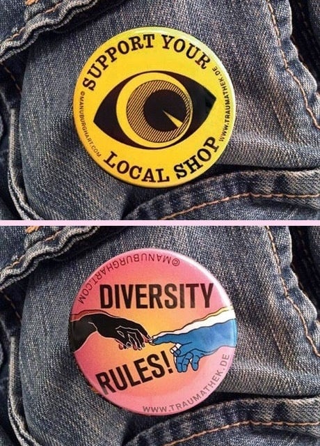 Mixed Buttons 6er Bündel, Support Your Local Shop und Diversity Rules!