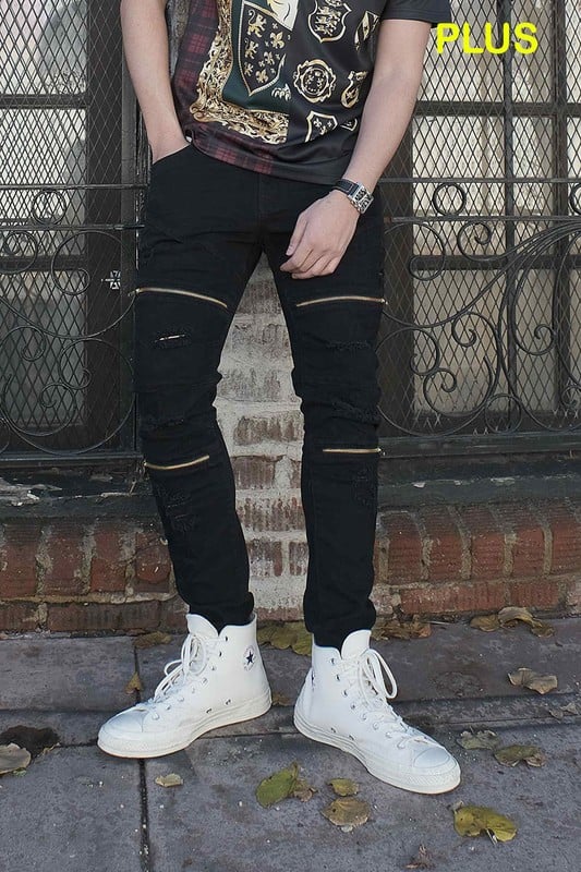 distressed zipper jeans