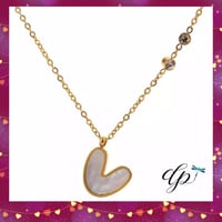 Image 1 of Heart Natural Shell Pendant With Bling Cubic  Stainless Steel  gold necklace