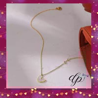 Image 2 of Heart Natural Shell Pendant With Bling Cubic  Stainless Steel  gold necklace