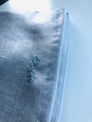Image of colette silver linen embroidered pouch