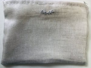 Image of colette silver linen embroidered pouch