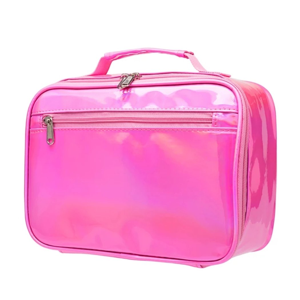 Shiny pink insulated lunch bag + personalization Apples and Bananas