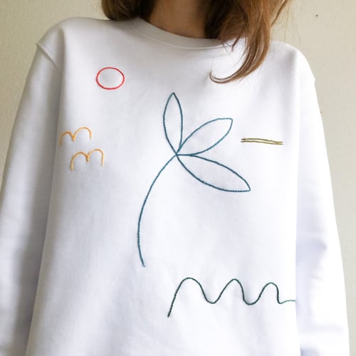 Image of Longing for summer - hand embroidered organic cotton sweatshirt, Unisex, available in ALL sizes