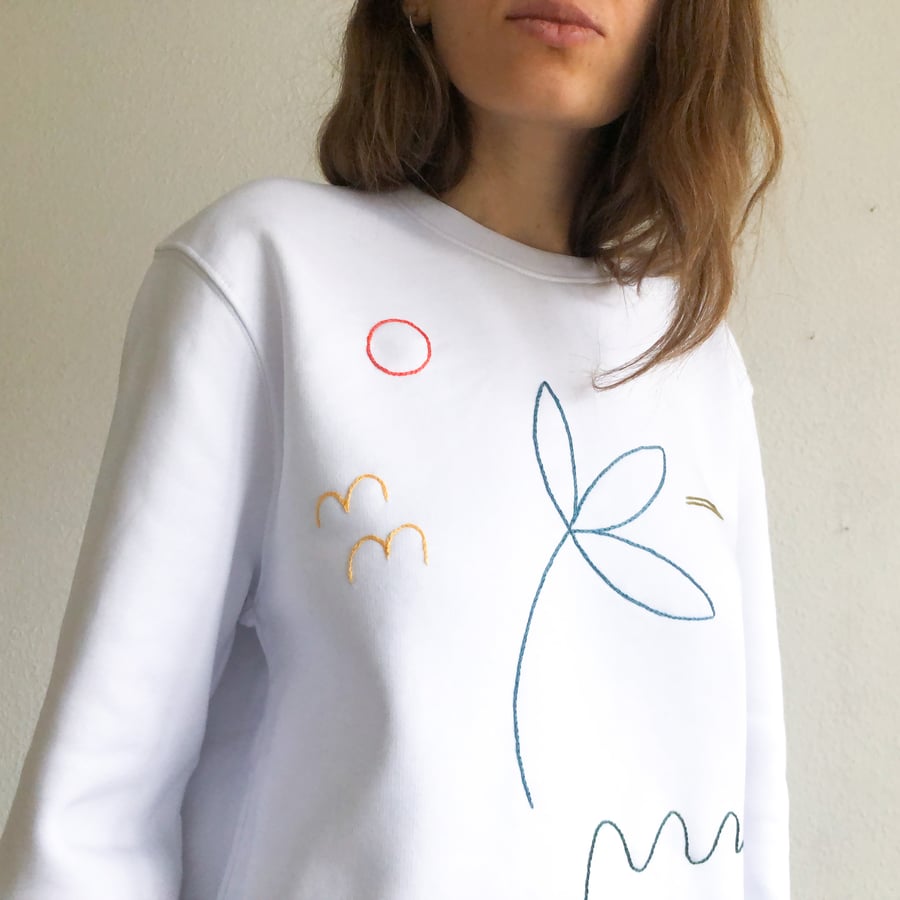 Image of Longing for summer - hand embroidered organic cotton sweatshirt, Unisex, available in ALL sizes
