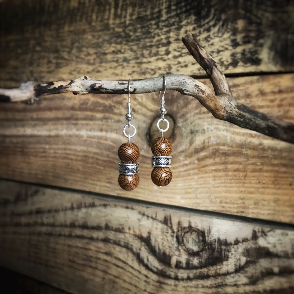 Image of ‘Woolly’ Ball Earrings in Natural Dark or Light Wood