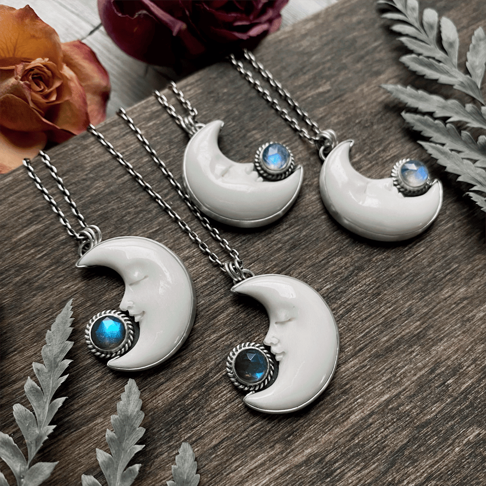 Image of Moon Necklace with Labradorite and Moonstone