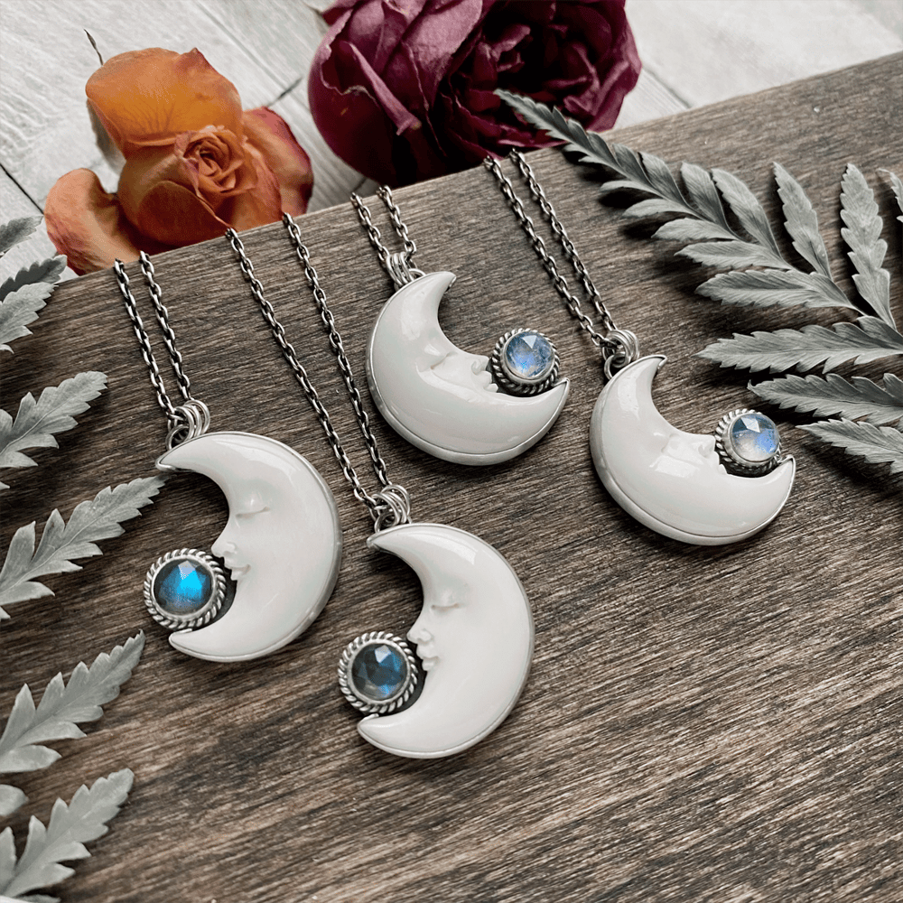 Image of Moon Necklace with Labradorite and Moonstone