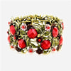 Ornate Stone Flower Leaf Red Cuff Bracelet 