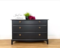 Image 1 of Vintage Mid Century Modern STAG MINSTREL CHEST OF DRAWERS painted in Fusion Mineral Ash (dark grey)