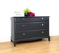 Image 2 of Vintage Mid Century Modern STAG MINSTREL CHEST OF DRAWERS painted in Fusion Mineral Ash (dark grey)