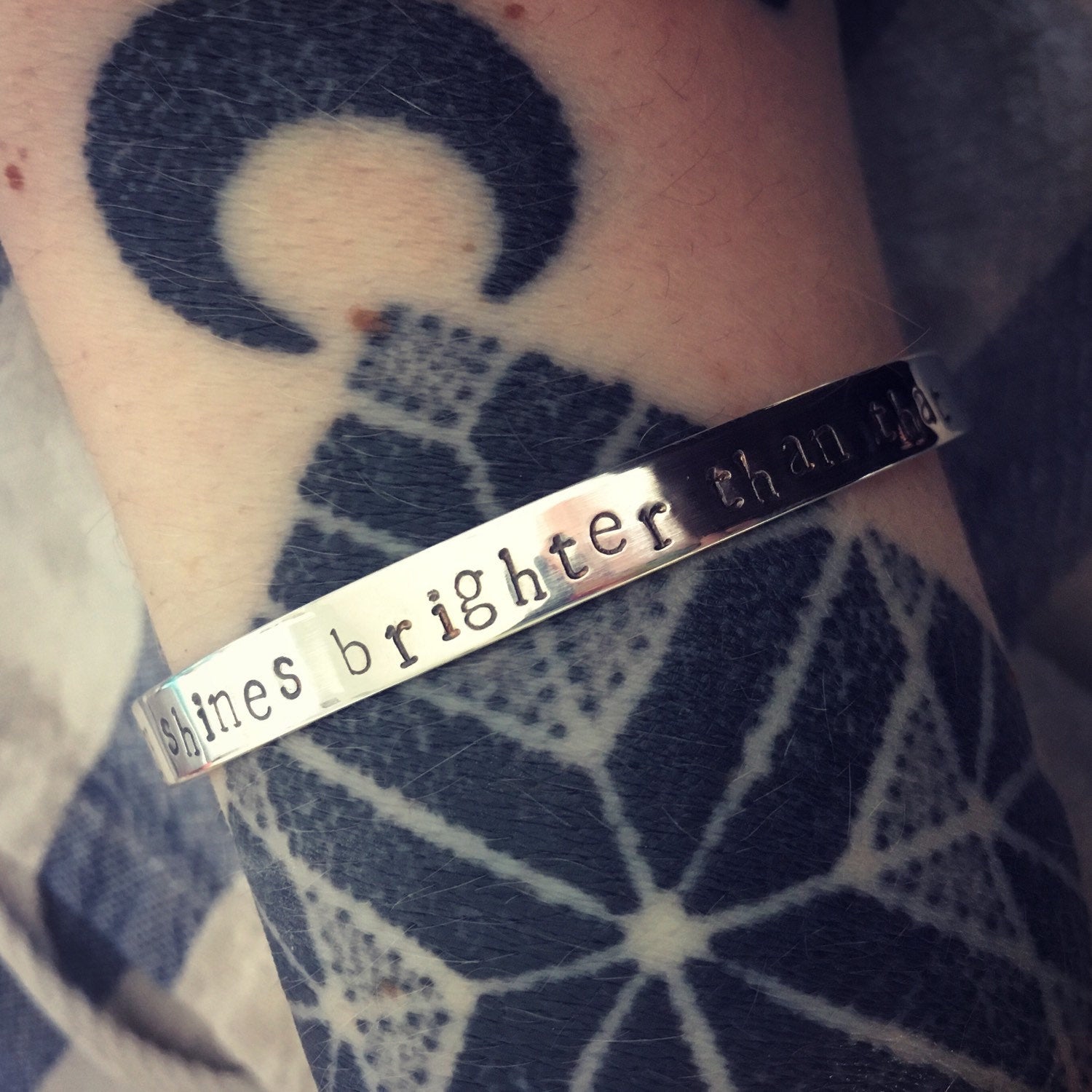 Image of Personalised Sterling silver cuff bracelet. Silver quote cuff  *Stamped on BOTH sides*