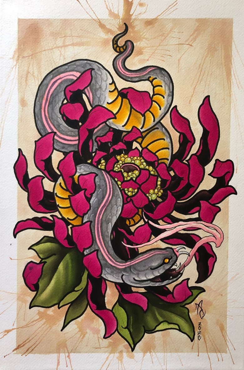 Image of Snake and chrysanthemum 
