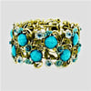Ornate Stone Flower Leaf Light Blue Cuff Bracelet