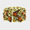 Ornate Stone Flower Leaf Rust Cuff Bracelet
