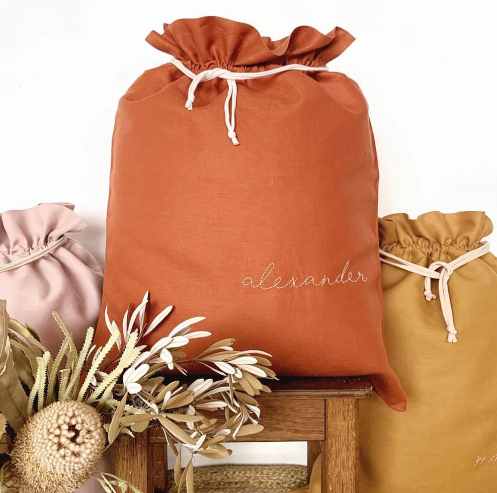 Image of santa bags {pure linen, hand embroidery}