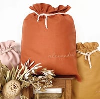 santa bags {pure linen, hand embroidered}