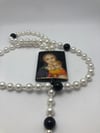 Icon Rosary | Sterling, Pearl, Onyx and Hand Painted Icon Center