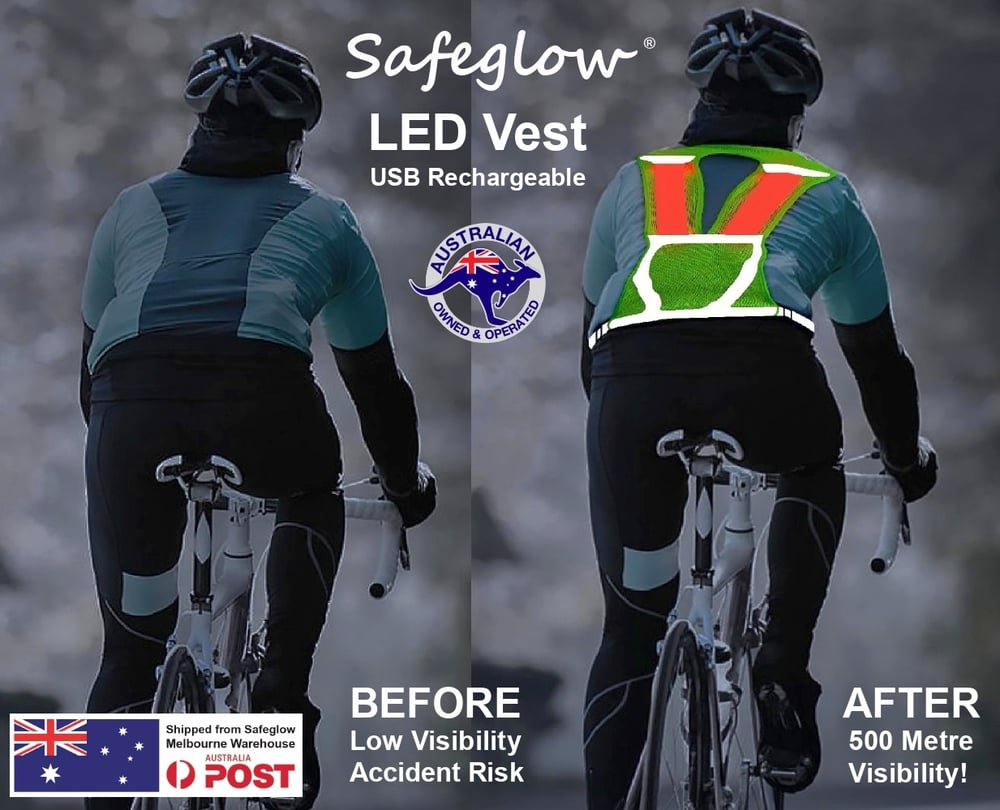 Image of Safeglow® Rechargeable LED Cycling, Jogging & Riding Vest Plus FREE $11.95 Wrist Band